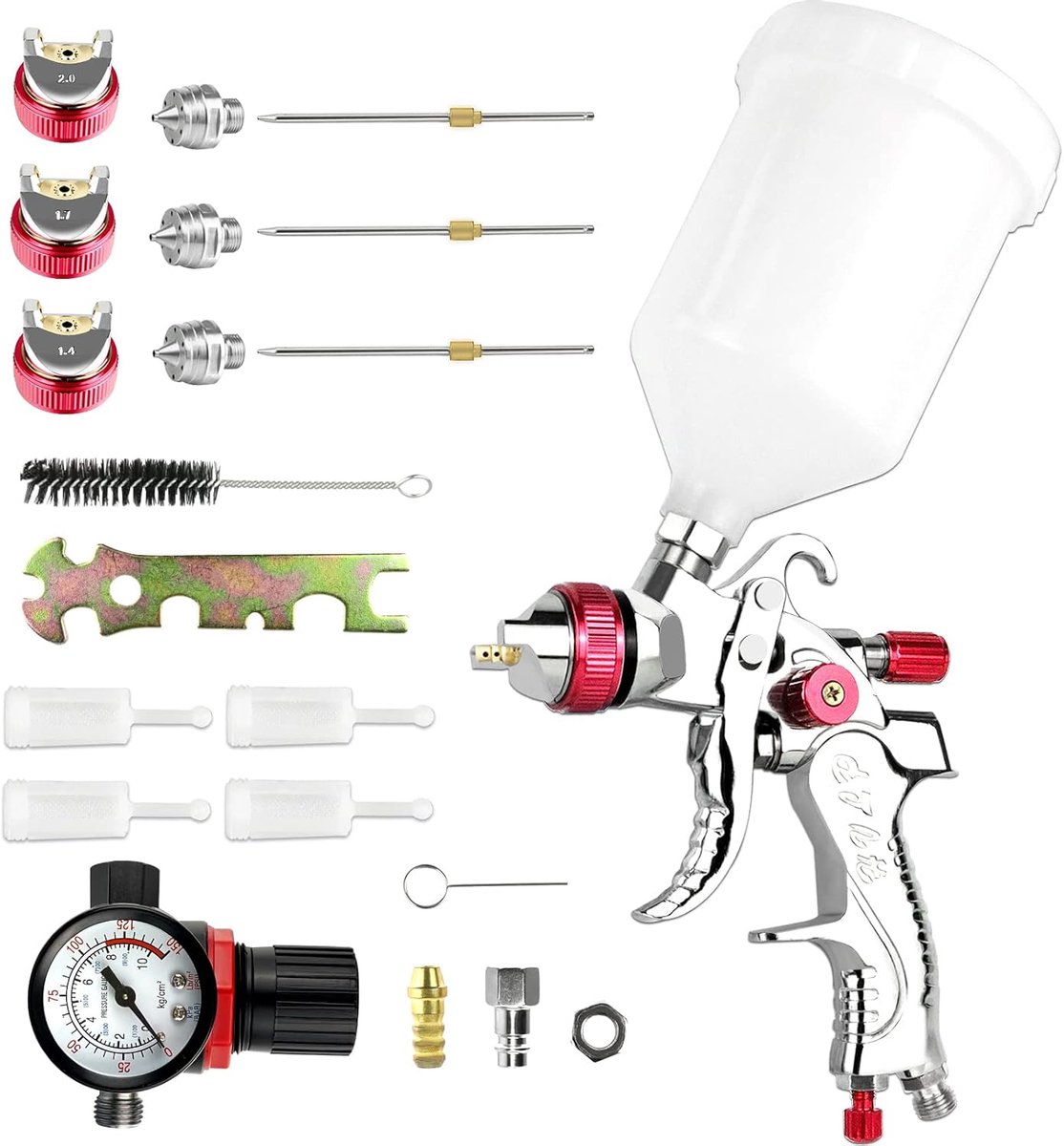 Verfspuitpistool HVLP - 600 cc tank - 3 nozzles 1.4 mm, 1.7 mm, 2 mm - ideaal voor auto's en muren - ShopVlot