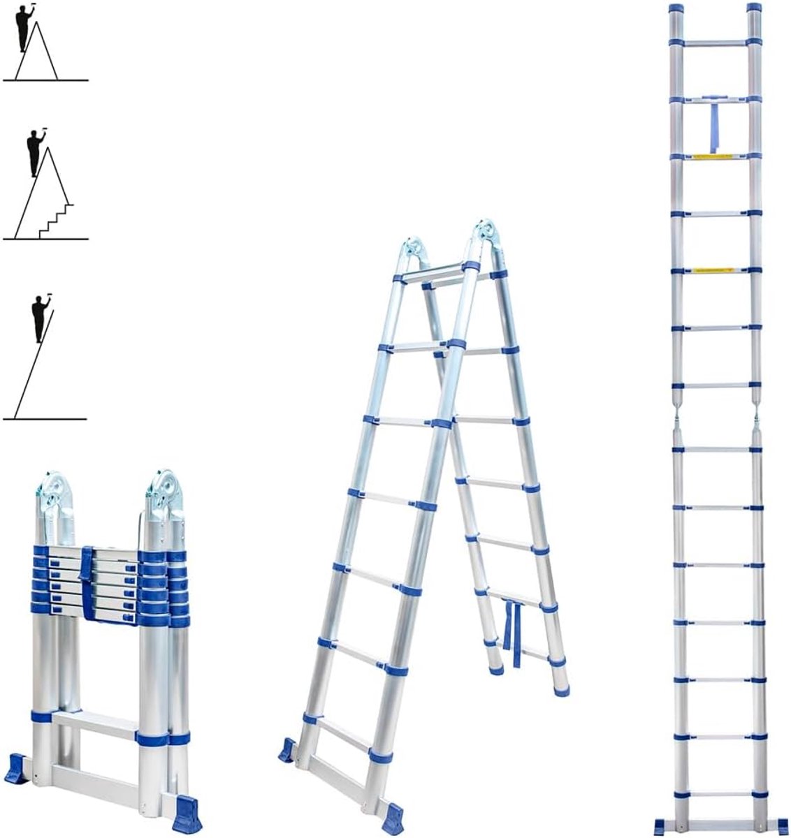 Telescopische ladder 4.4 m - 2 x 7 treden - opvouwbaar - multifunctioneel gebruik - ShopVlot