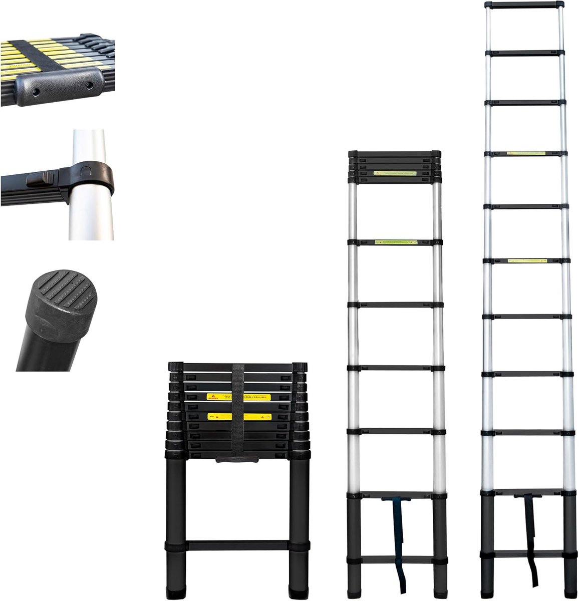 Telescopische ladder 3.2 m - aluminium - opvouwbaar en uitschuifbaar - maximale werkhoogte 4.1 m - ShopVlot