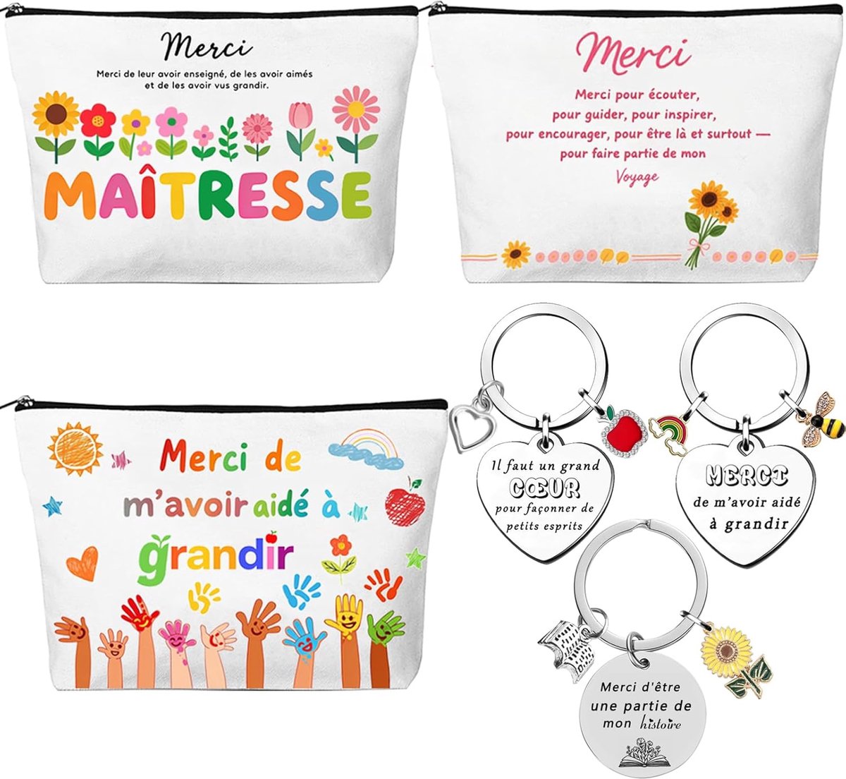 Cadeau voor lerares 6-delig - make-uptas en sleutelhanger - bedankje met gepersonaliseerd bericht - ShopVlot