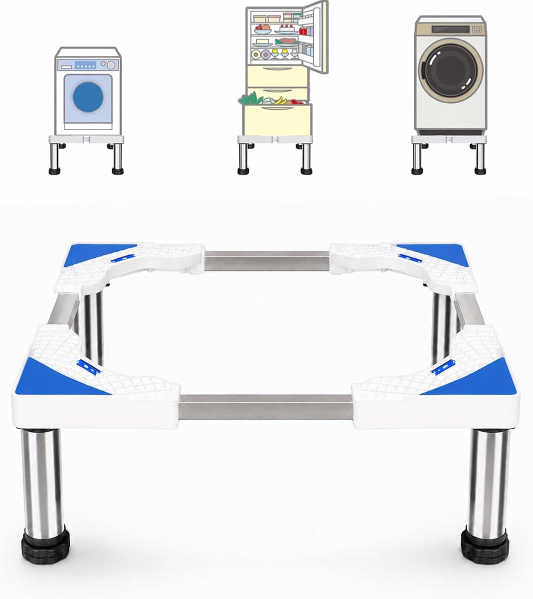 Wasmachine standaard verstelbaar 40-60 cm - roestvrij staal - 4 poten - stabiele basis voor wasmachines en drogers - ShopVlot