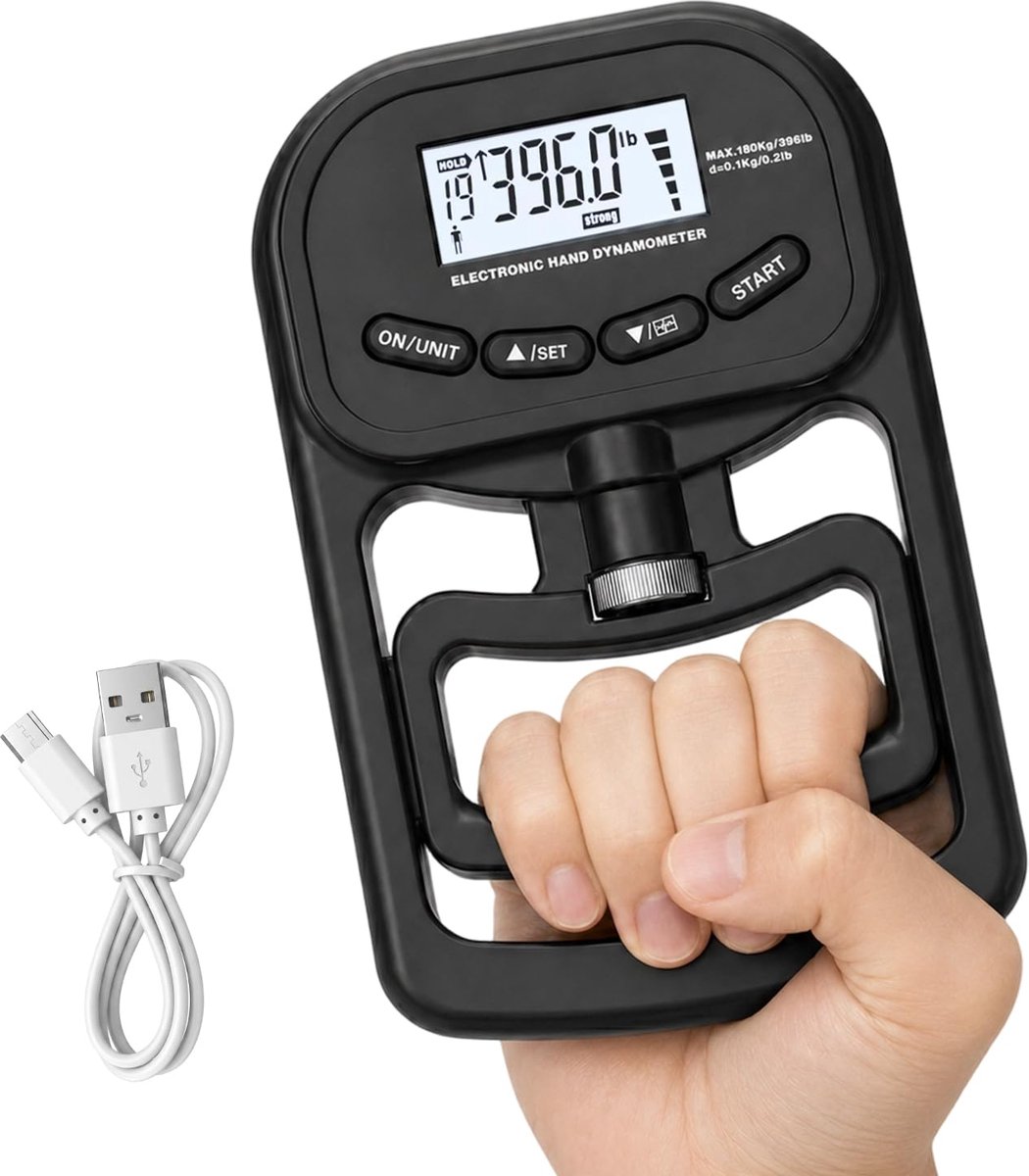 Gripkrachtmeter 396 lb/180 kg - Digitale handkrachttrainer - LED-scherm - Verbeter je gripsterkte - ShopVlot