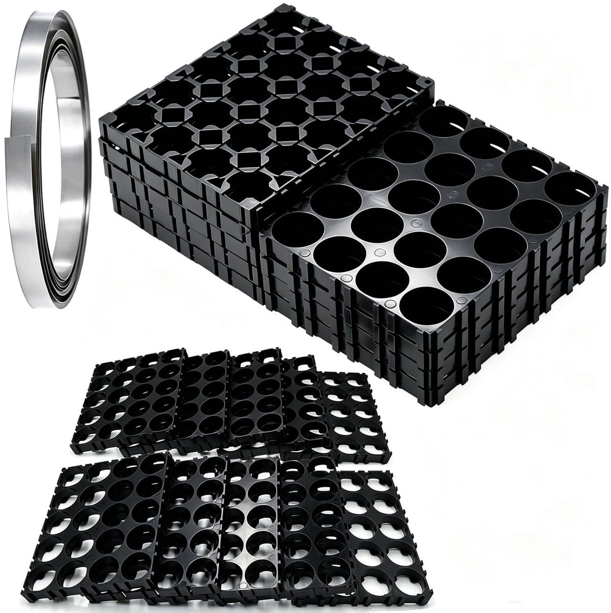 Cilindrische houder voor lithium-ion batterij 18650 - Set van 10 - Inclusief nikkelstrips 10 meter - ShopVlot