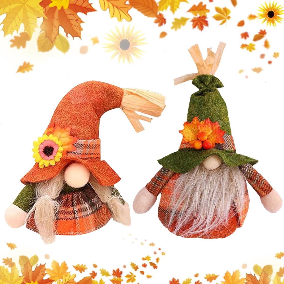 Herfst Dwarfs Decoraties - 2 Stuks Gnoom Figuren - Faceless Gnome Thanksgiving Decoratie - Perfect voor Boerderij Tafel - ShopVlot