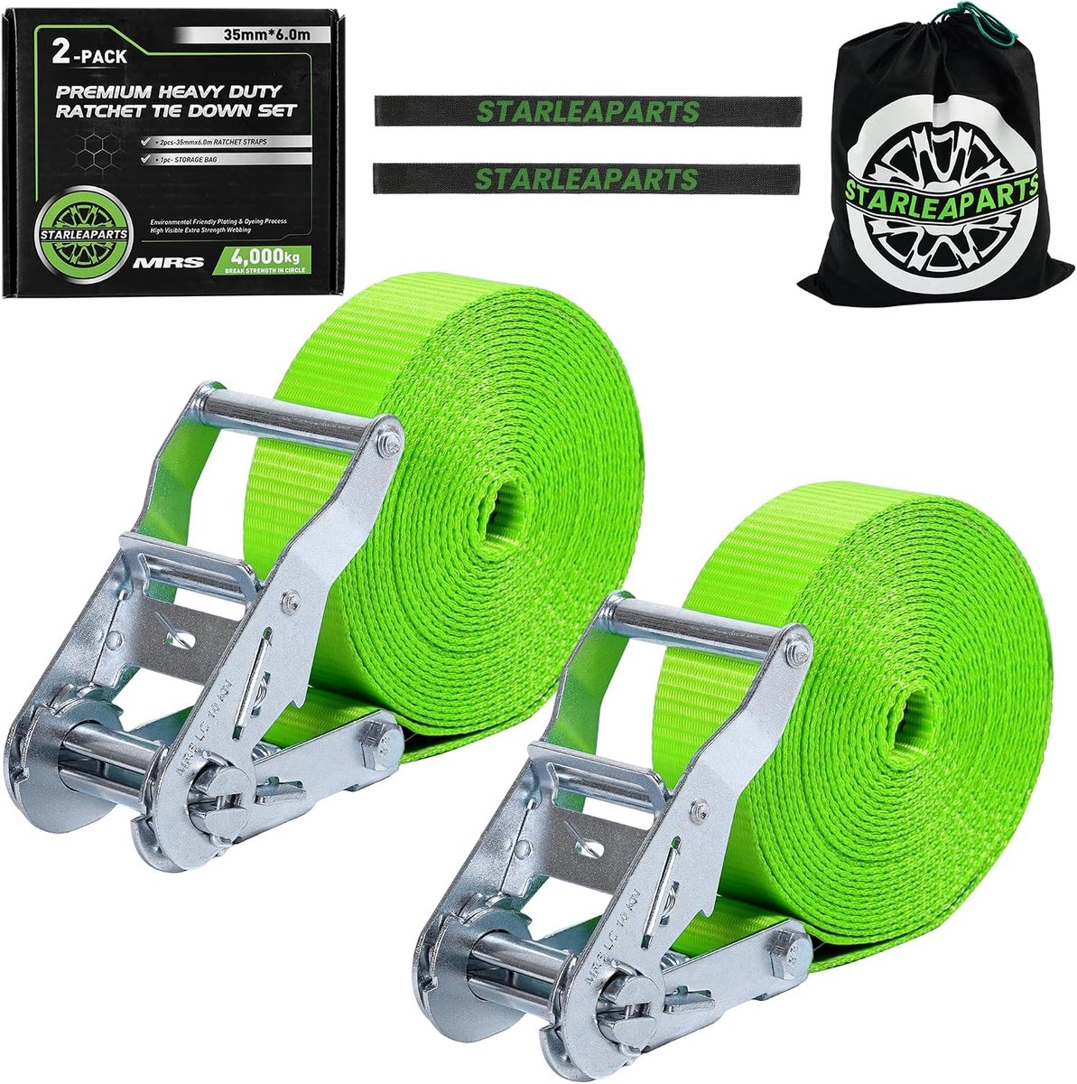 Lashing straps 2 stuks 6 m x 35 mm - TÜV/GS gecertificeerd - LC 2000 kg - Voor veilig transport van zware ladingen - ShopVlot