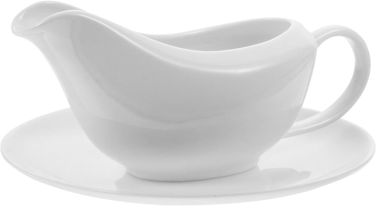 Saucier met ergonomisch handvat - witte fijnporselein - voor sauzen en dressings - ShopVlot