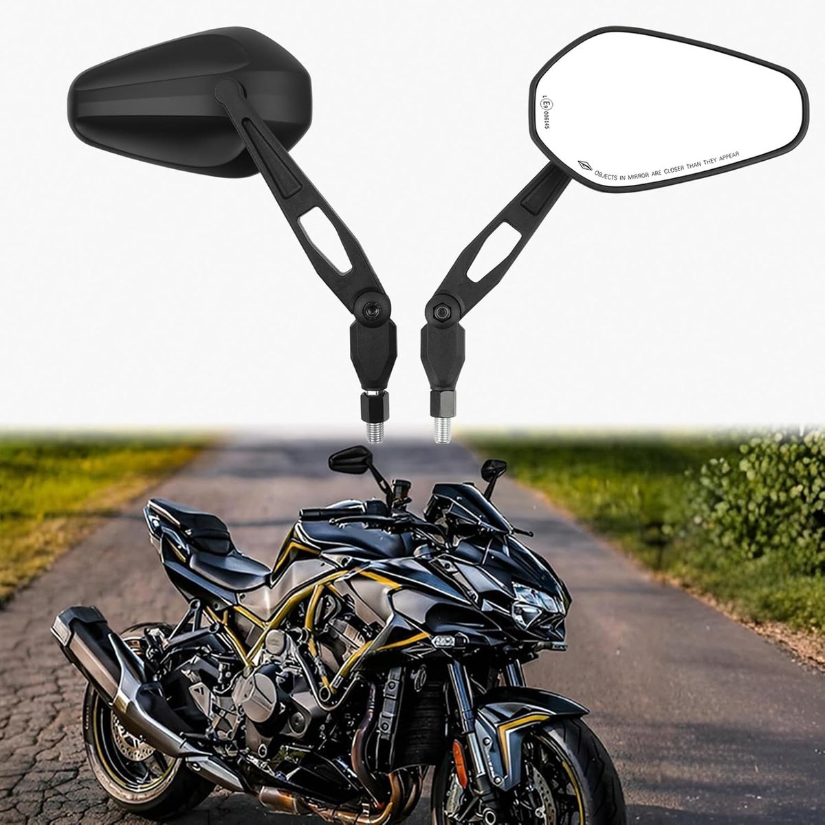 Motorfiets achteruitkijkspiegel goedgekeurd, inklapbare motorspiegel M10 rechtse schroefdraad, compatibel met Dirt Bike Scooter Bromfiets Cruiser ATV Custom