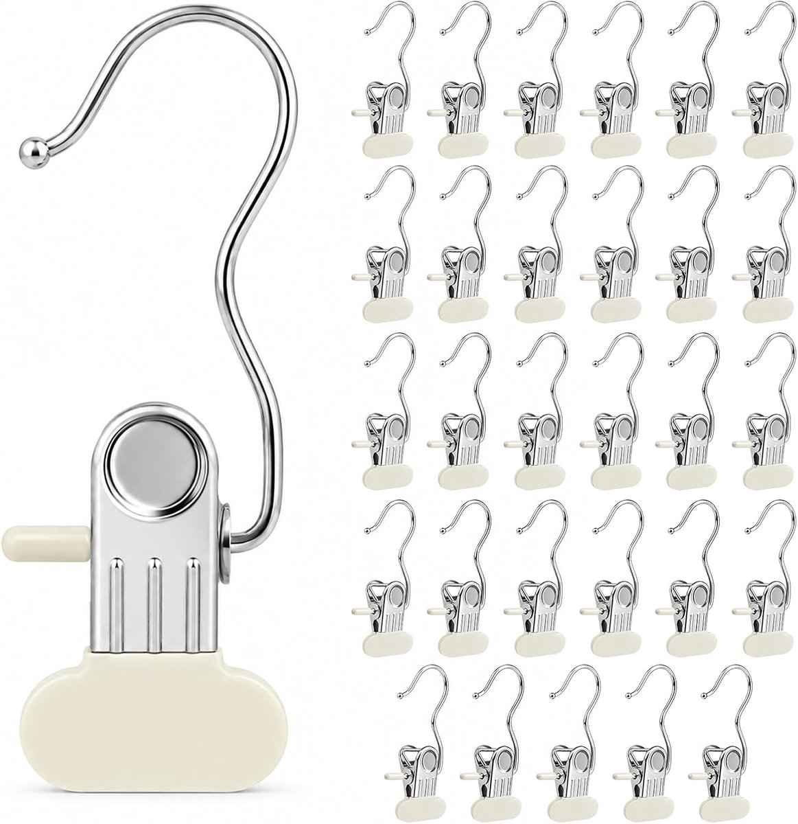 Wasknijpers roestvrij staal, grote wasknijpers, wasknijpers met haken, antislip kleerhangers, haken met clip, metalen klemhaken voor laarzen, broeken, schoenen, kleding (wit)