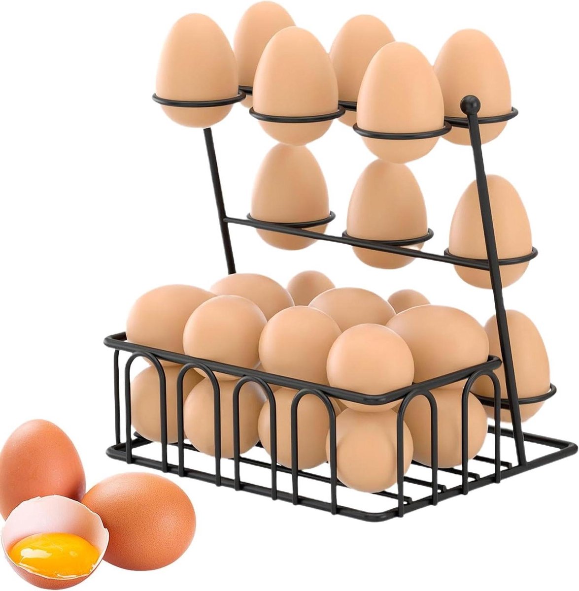 Eierhouder - Opbergrek - Keuken Organiseren - Gepoeierd Staal - 20 Eieren - Zwart