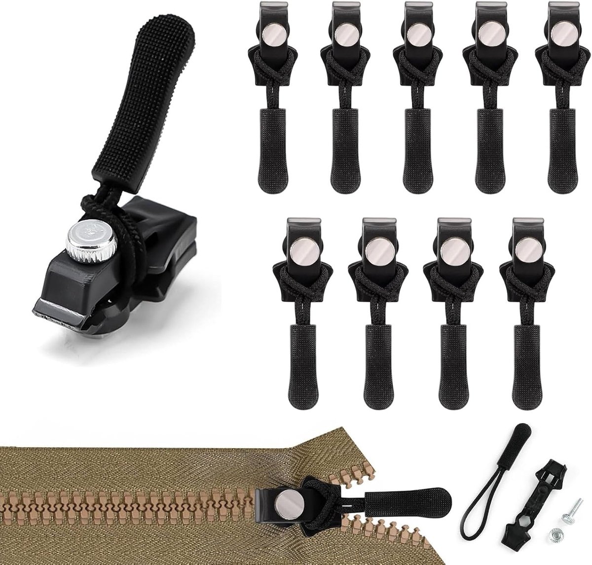 dinghaole 9 stuks 3 maten rits reparatie kit, rits trekker vervanging set, rits pull vervanging, verwijderbare rits trekker, rits schuiver vervanging voor jassen jas bagage jassen bagage rugzakken