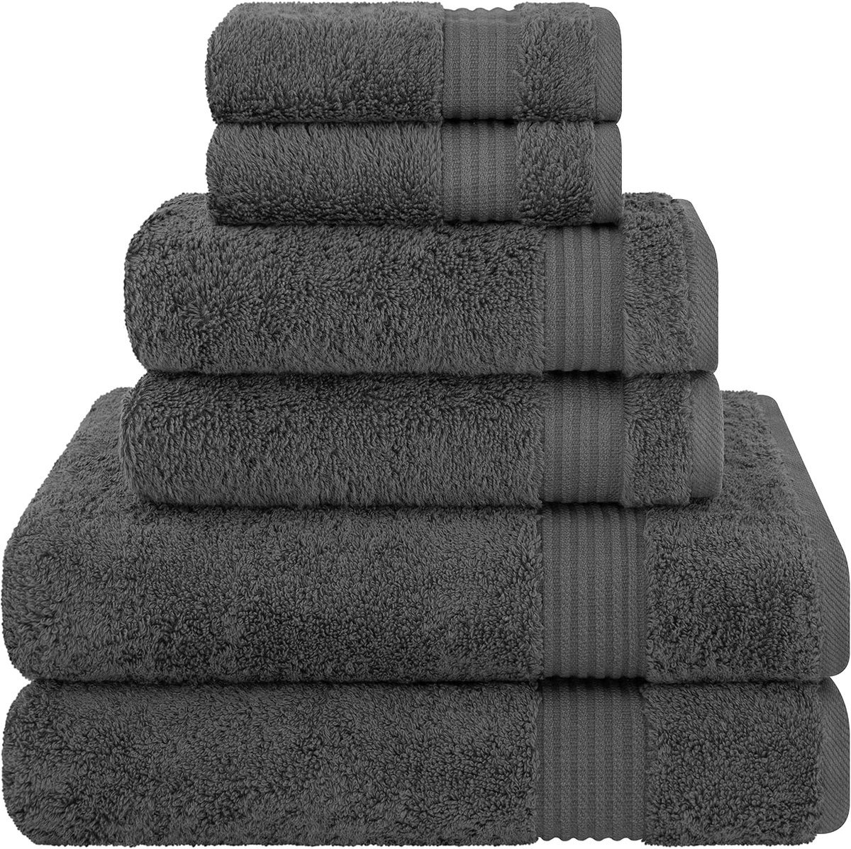 Paradise 6-delige handdoekenset 100% katoen zachte absorberende Turkse handdoeken voor badkamer 2 badhanddoeken 2 handdoeken 2 washandjes, donkergrijze handdoekenset