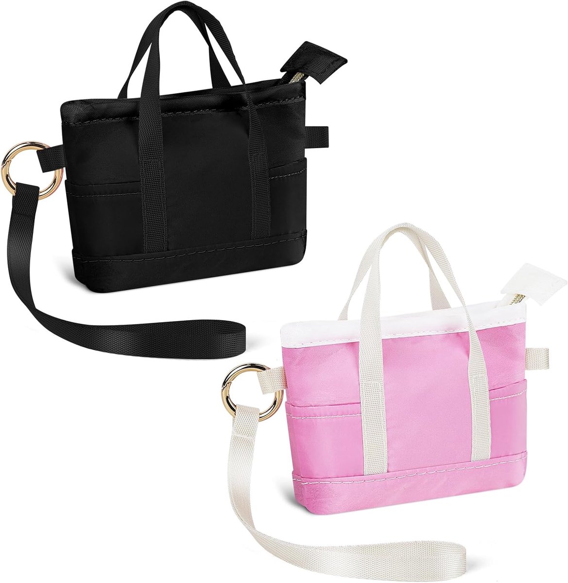 2 stuks mini-portemonnee voor dames met ritssluiting, mini-portemonnee voor tienermeisjes, met sleutelhanger, portemonnee voor portemonnee, cheque, bankkaarten, creditcards, lippenstift, Puur