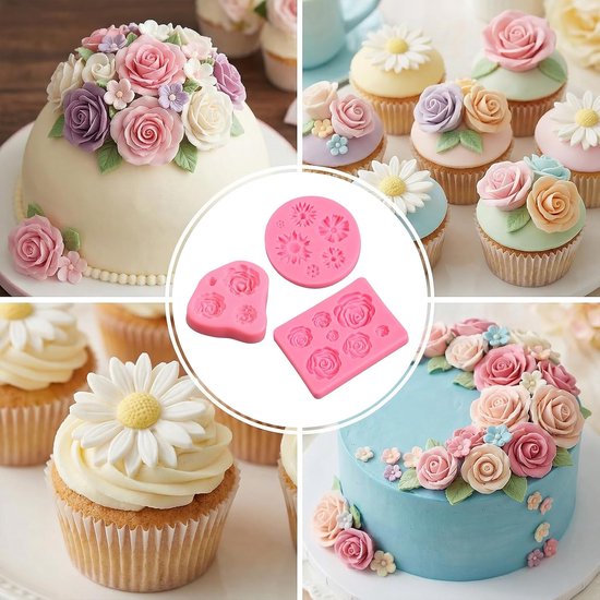 3 stuks siliconen vormen bloemen 3D bloem siliconen vorm roos bloem fondant siliconen vorm bloemen kaarsen vormen siliconen bloemen bloemvormen voor zeep kaars taart DIY decoratie — afbeelding 2
