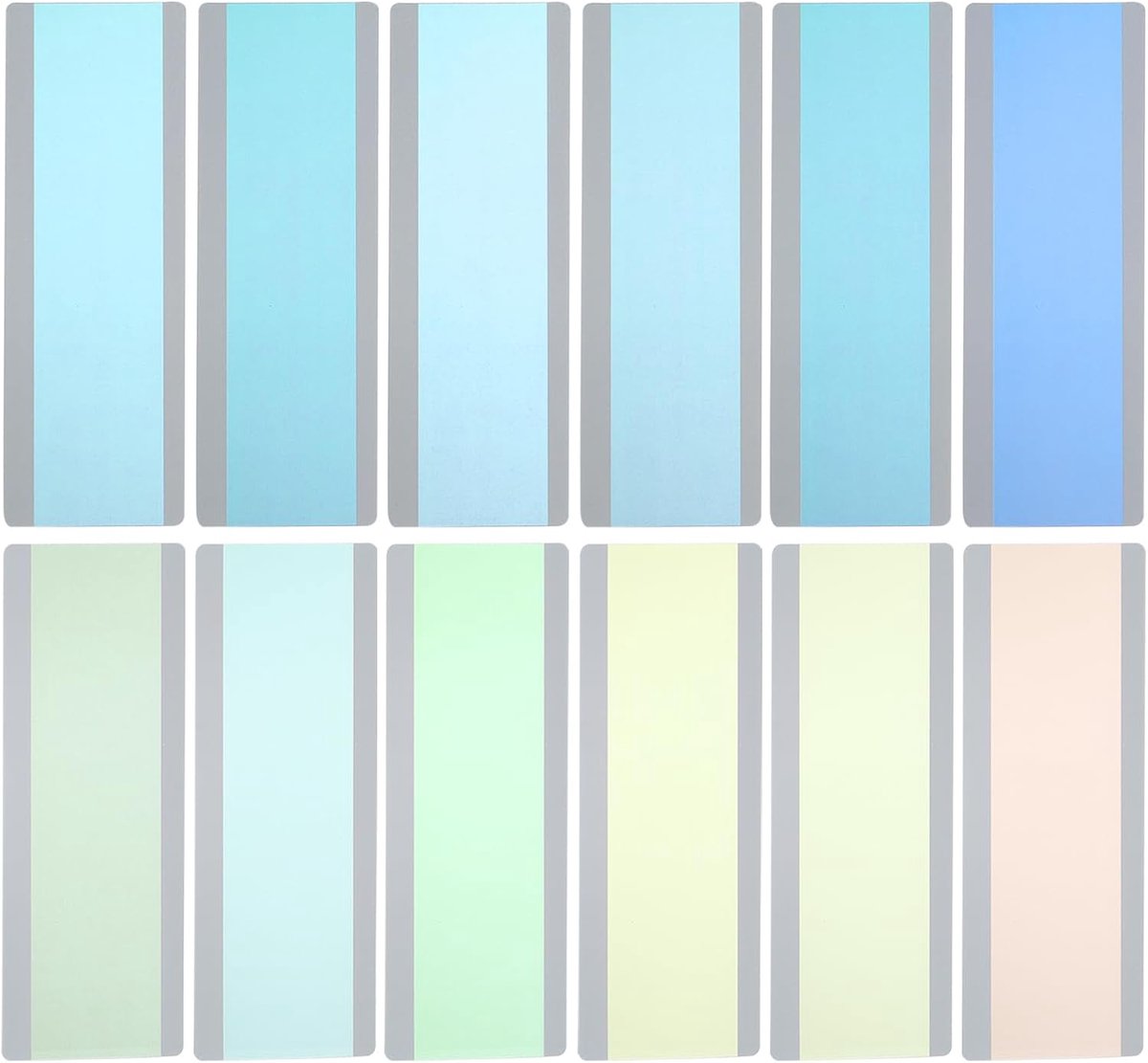 Begeleide leesstrips, 12 stuks leestracking-liniaal, markeerstrips, gekleurde overlay highlight-bladwijzers helpen bij dyslexie (groot blauw + lage verzadigde kleuren)