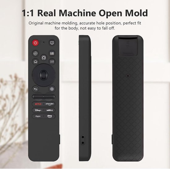 Beschermhoes voor LG MR25GA Remote, ultradun, siliconen hoes, valbescherming, draagbaar, zwart — afbeelding 4