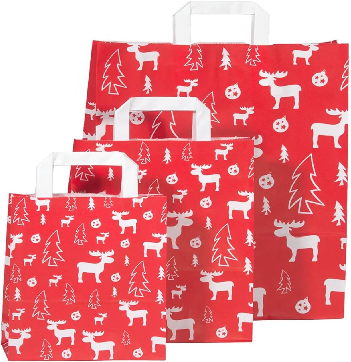 Kersttassen 50 x Paper Christmas Bags - Wit Hert - 22 x 10 x 28 cm - Perfect voor Cadeaus - SnelShoppen