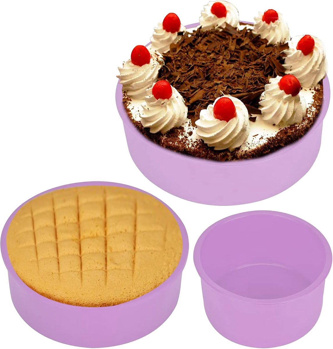 3 x ronde bakvormen van siliconen, voor koekjes, siliconen vormen, luchtfriteuse, taartvorm, quiche-vorm, anti-aanbaklaag, rond, paars