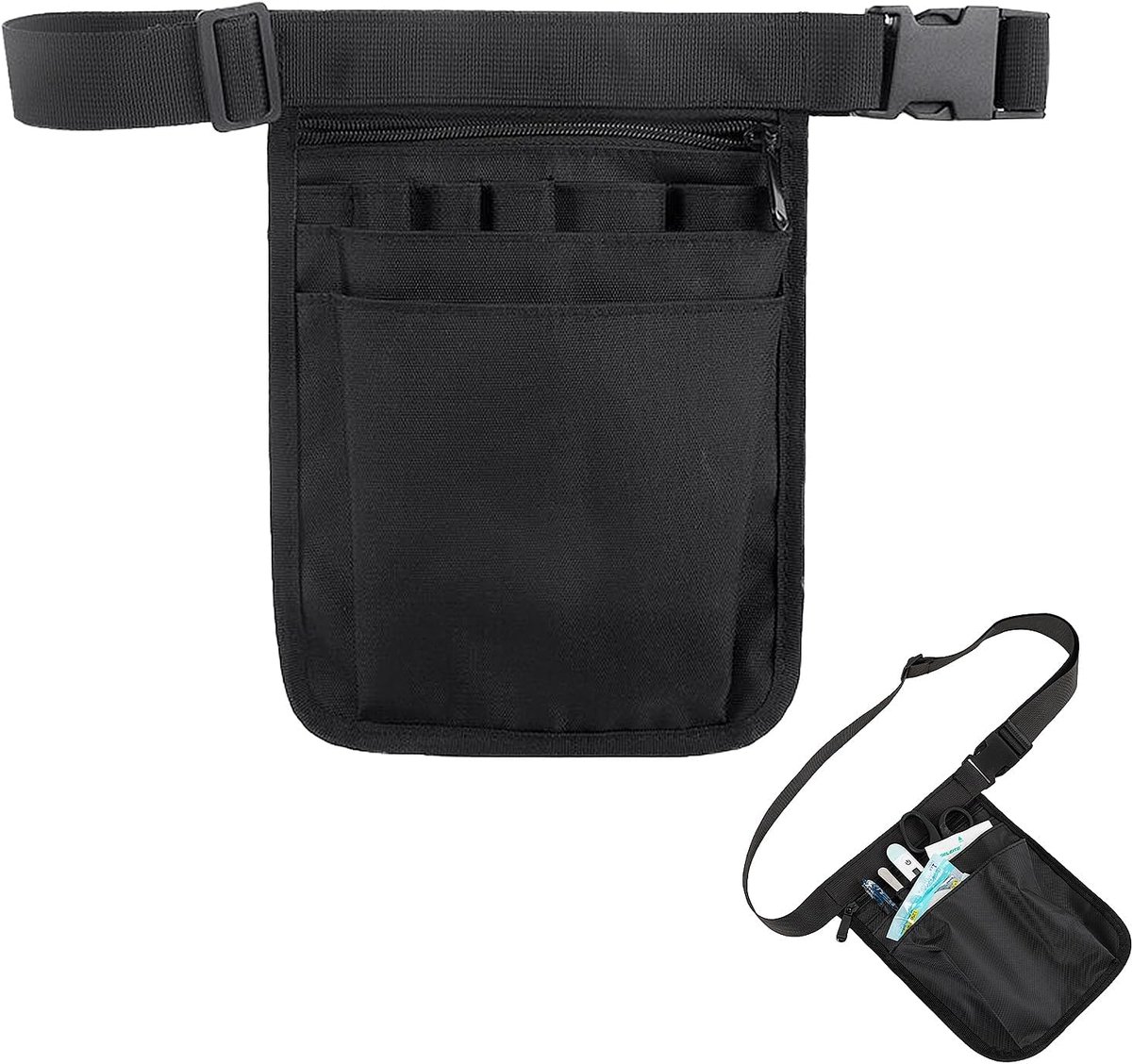 Gordeltas, gordeltas voor detailhandel verpleegster organizer verpleegkundige tas met verstelbare gordel vakken voor schaar zorgset (Zwart)