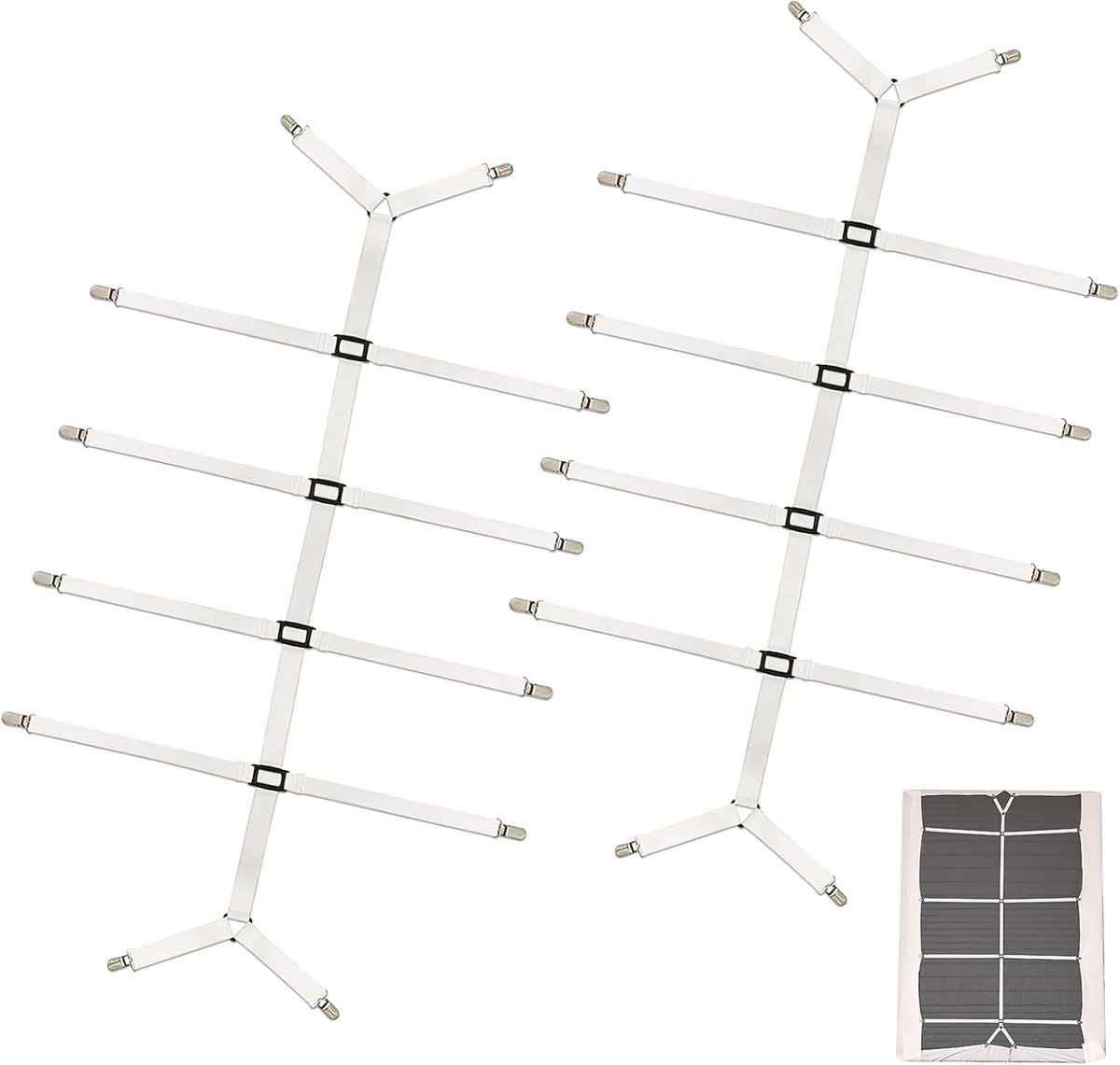Lakenspanners, verstelbare elastische lakspanner met metalen clip, voor beddengoed, tafellakens, matrassen (wit)