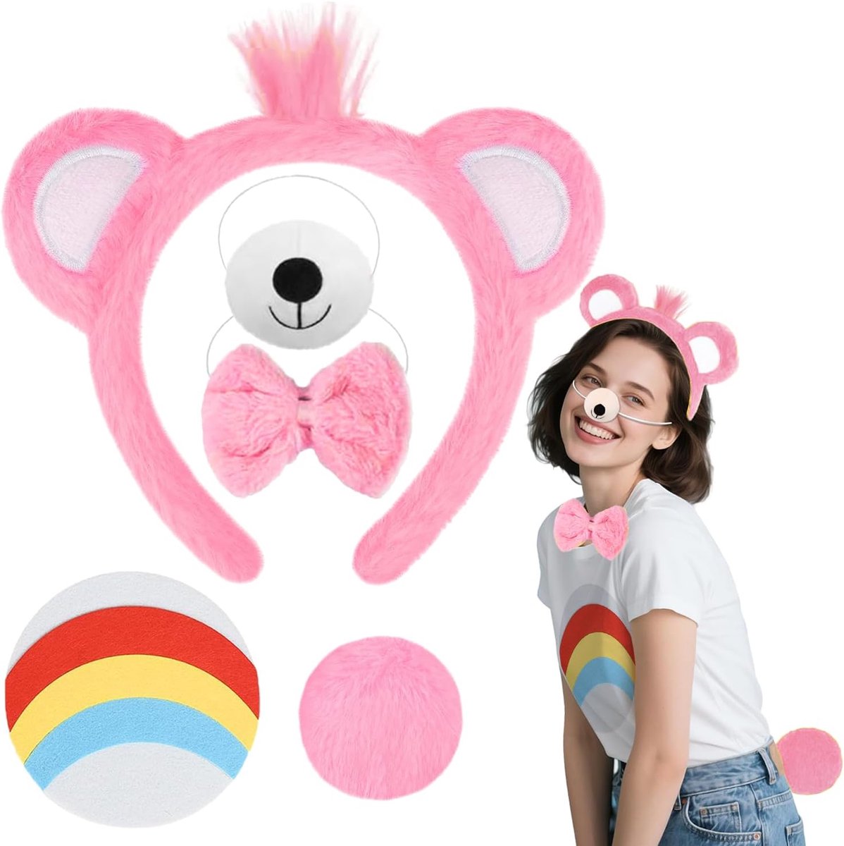 Kostuum accessoires voor kinderen en volwassenen, beren oren, hoofdband voor dames, beeroren, haarband, staart, neus, vlinderdas, sticker, dierenkostuum, accessoires voor carnaval, Halloween