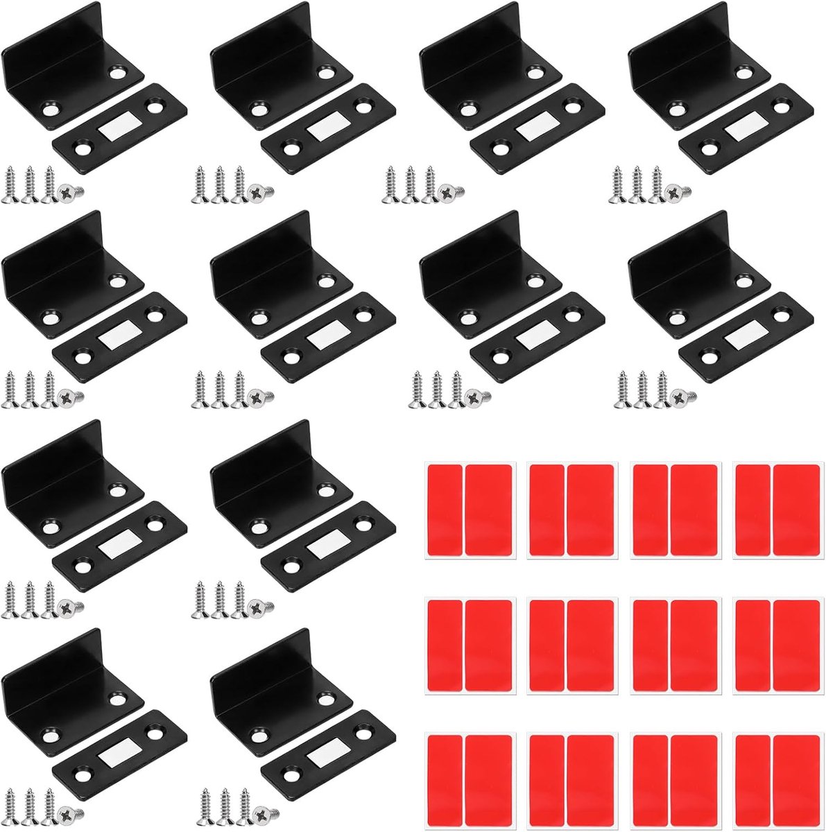 12 Pack zwarte L-vormige roestvrijstalen kast magnetische vangst assortiment kit, ultra dunne kast magnetische vangst lijm kast deurmagneten voor deur kast sluiting kast deur dichter
