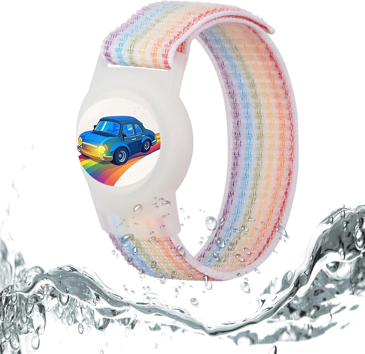 Armband waterdicht voor AirTag houder, Siliconen anti-verlies GPS-tracker-armbandhoes voor peuters (auto kleurrijk)