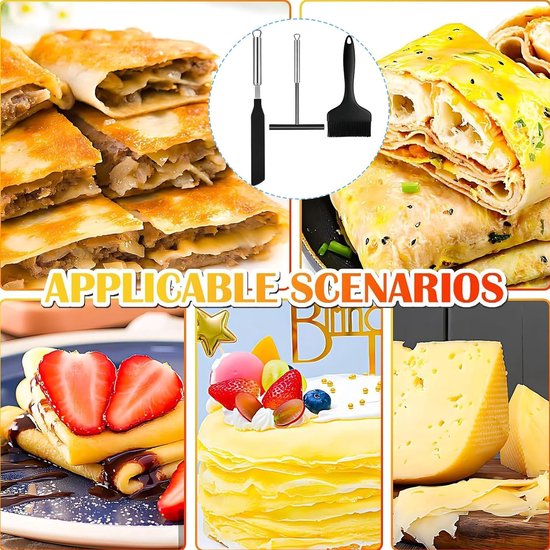 3 stuks pannenkoekenverdeler, roestvrij staal, pannenkoekenspatel, kookkwast en pannenkoeken, deegverdeler, T-vorm voor pannenkoekenmaker, accessoires, keuken, bakken, koken bakgereedschap — afbeelding 3