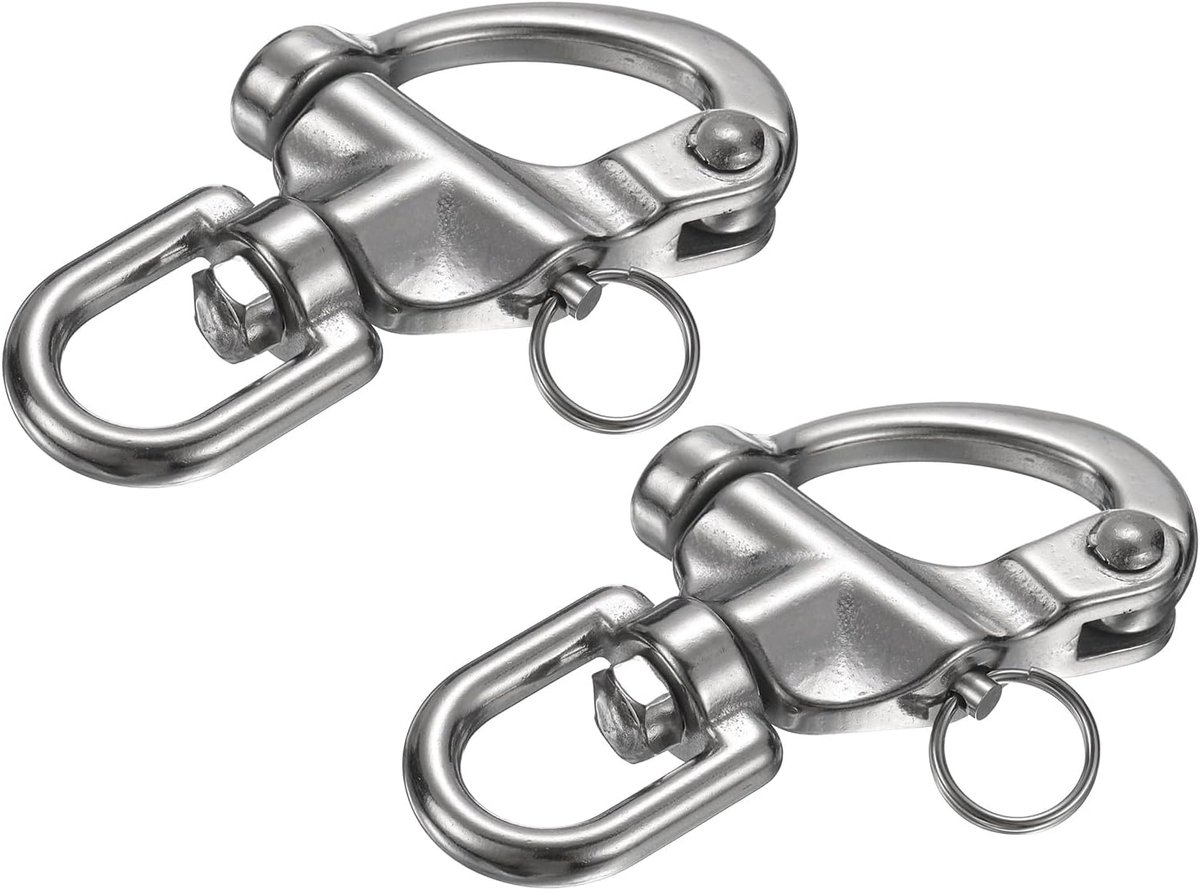 3,4 Inch Quick Release Shackle, 2 Stks 316 Roestvrij Staal Vaste Bail Snap Sluiting Boot Zeil Connector voor Outdoor Camping Nautische Schepen Industriële Hijsen Huisdier Kettingen, Zilver