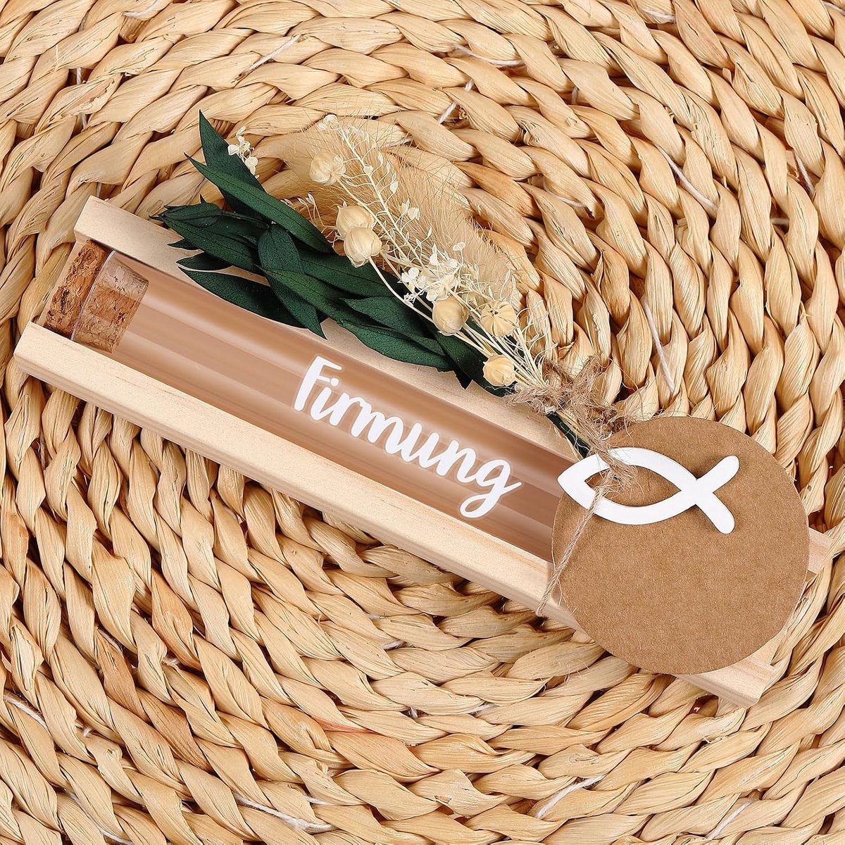 Geldgeschenk, vormsel, reageerbuisjes met houten basis, transfersticker, boeket, droogbloemen, vormselgeschenken van hout, geldgeschenkverpakking voor waardebonnen, bevestiging zaden