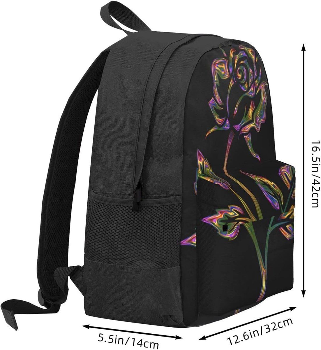 Bloemen Laptop Rugzak - Reisrugzak Luiertas - Dagelijks Gebruik - Verstelbare Banden - Groot Formaat - Zwart Goud – foto 4