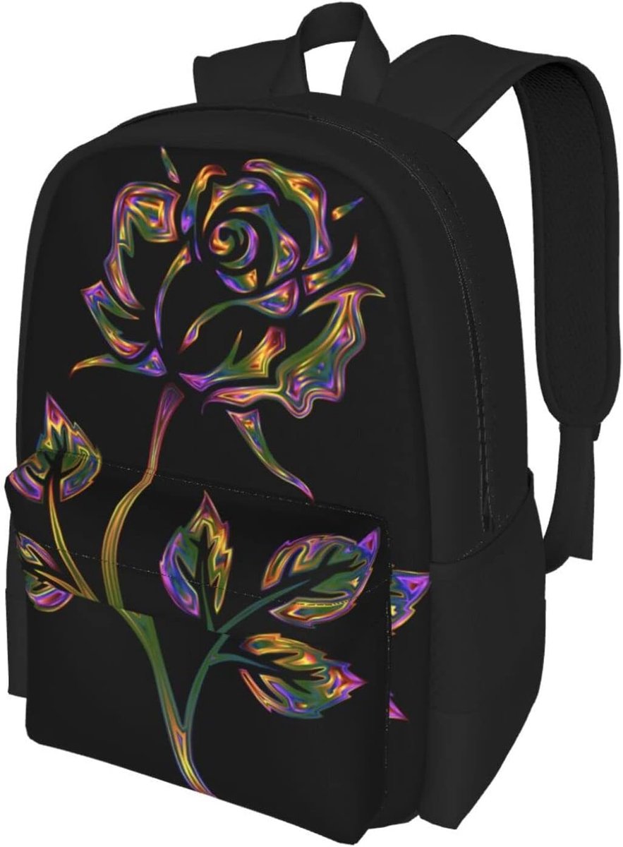 Bloemen Laptop Rugzak - Reisrugzak Luiertas - Dagelijks Gebruik - Verstelbare Banden - Groot Formaat - Zwart Goud – foto 7