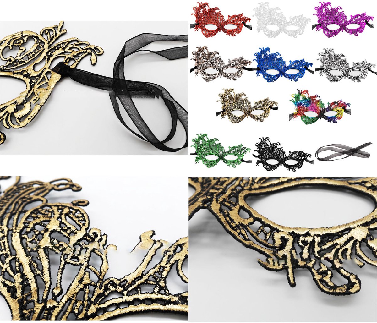 Masker voor dames - goudkleurig kant - elegant ontwerp - perfect voor carnaval - SnelShoppen