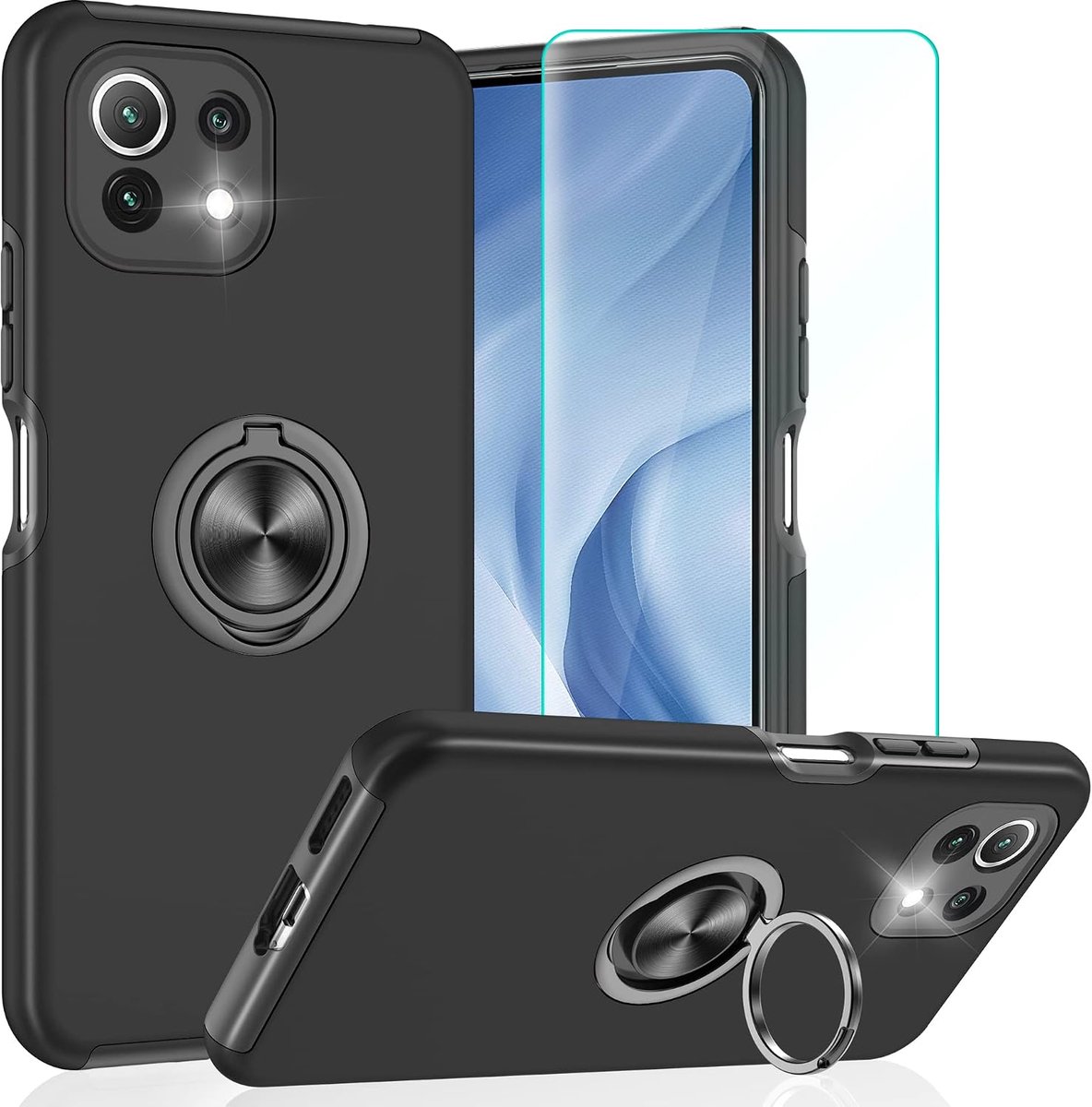Standaard voor Xiaomi Mi 11 Lite 5G hoes, onverwoestbare militaire schokbestendigheid, krasbestendige telefoonhoes met harde PC matte achterkant en TPU-bumper, zwart