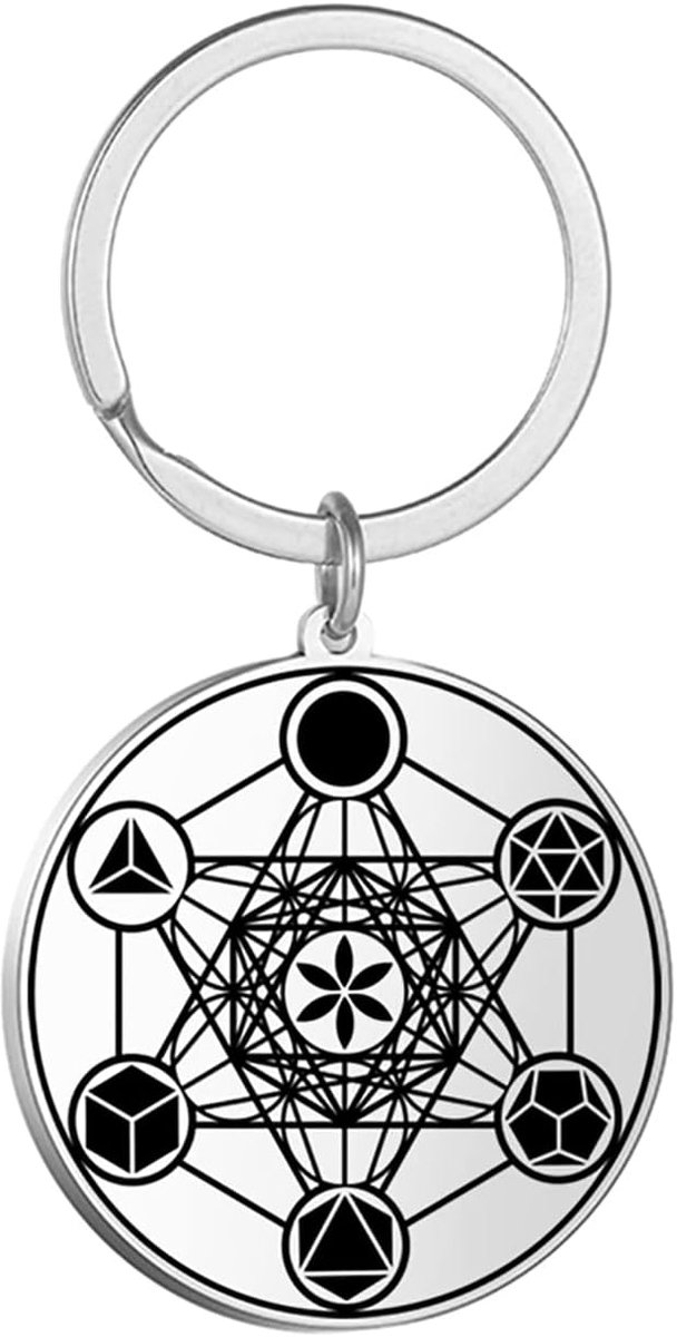 unift Metatron's Cube Sleutelhanger Voor Vrouwen Mannen Rvs Heilige Geometrie Hexagram Ronde Spirituele Sleutelhanger Amulet Sieraden, Splinter, Moderate