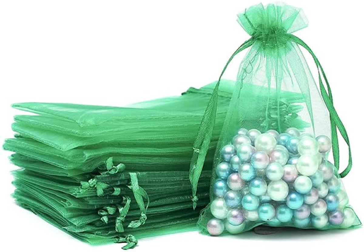 20 stuks kleurrijke organzazakjes met trekkoord, organzazakjes, sieradenzakjes, cadeauzakje, voor bruiloft, verjaardag, snoep, sieraden, cadeauverpakking, feest met koord, donkergroen, 15x20