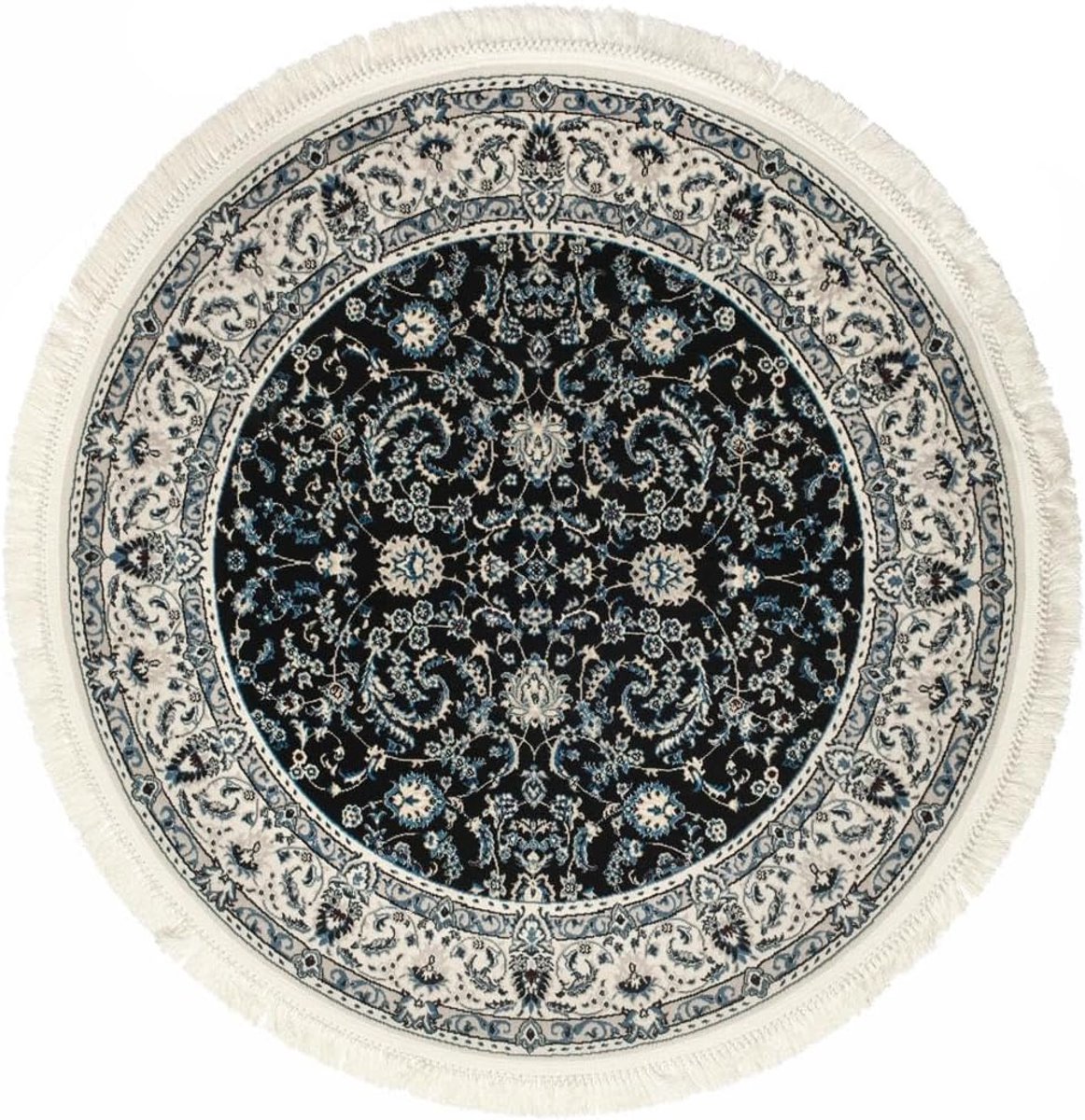 Nain Florentine Vloerkleed, Ø 150 cm, Donker Blauw | Oosterse, Midden-Oosten, Perzisch traditioneel, Nain, Rond, Middelpolig, Alleen chemisch reinigen, Oeko-Tex 100, Woonkamer