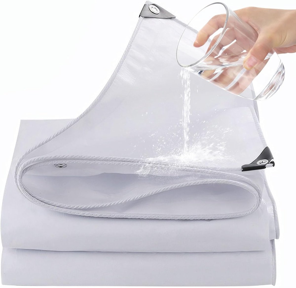 waterdicht, met ingestanste ringen, wit zeil van 180 g/m² PE, uv-bestendig, weerbestendig, scheurvast, voor tuinmeubelen, zwembad, auto, boot, camping (wit, 2 x 3 m)