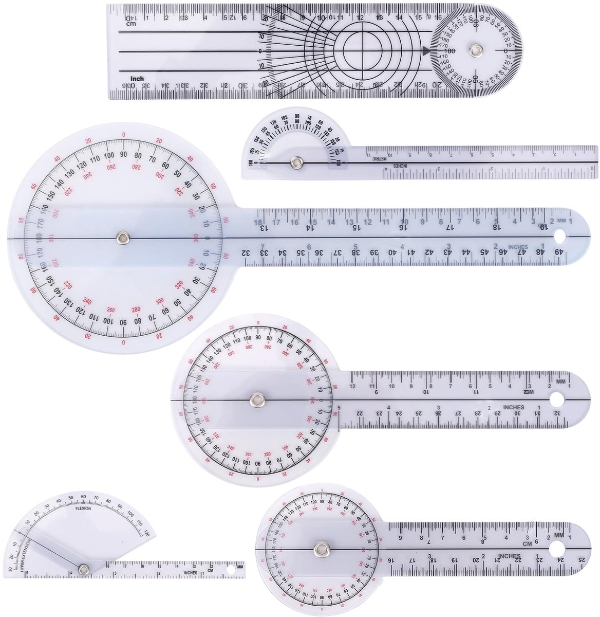 Goniometers 360 graden set - transparant 6/8/12 inch - hoekliniaal meetinstrument - ideaal voor fysio - SnelShoppen