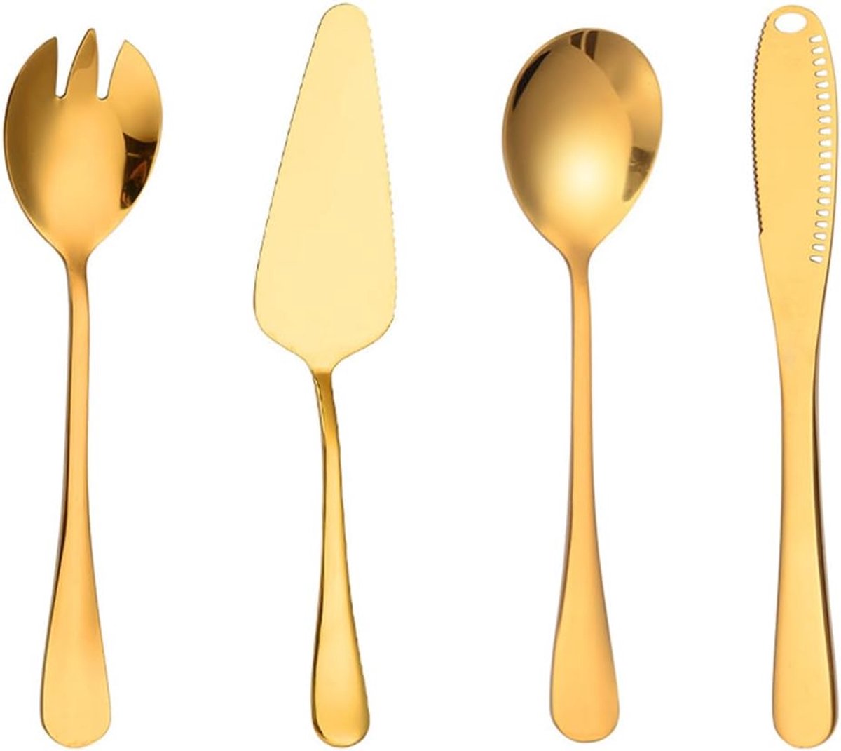 4 stuks roestvrijstalen bestek, messen, vork, lepel, gebruiksvoorwerpen, set, voor restaurants, hotel, feest, buffet (goud)