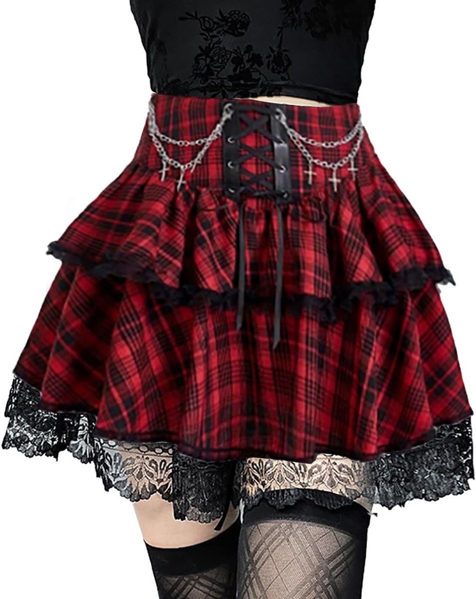 Rok voor dames, Rara rok, Y2k kanten ruches, kanten rand, minirok met kettingen, Femboy punk, zomerrok