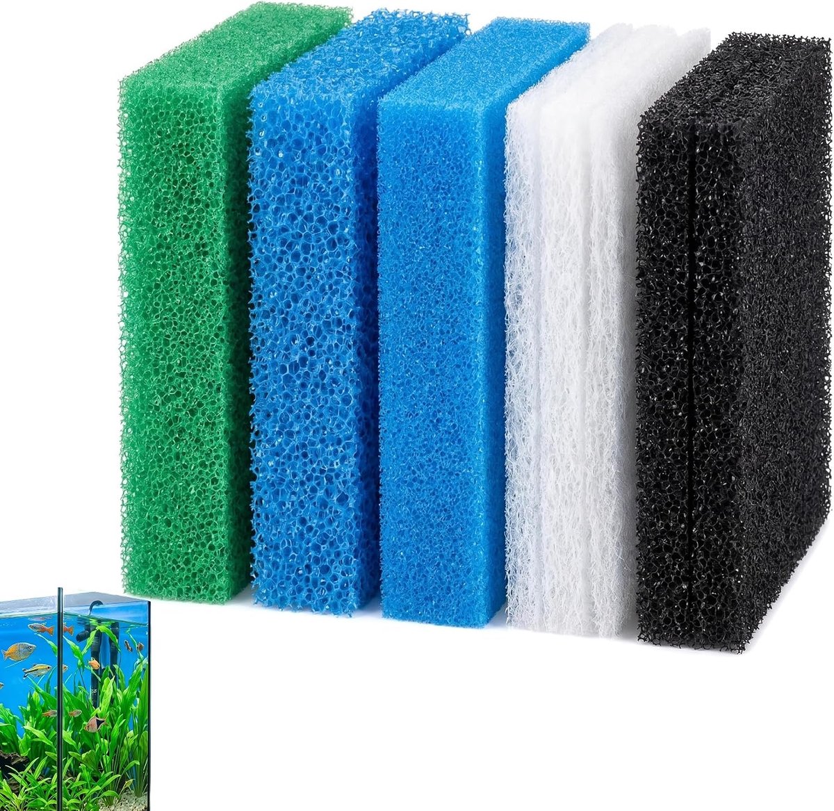 11 stuks filterspons, vijverfilter met Juwel Bioflow M, filtermat aquarium (2 x blauw fijn, 1 x blauw grof, 1 x groen nitraat, 2 x actieve koolspons, 5 x filterwatten)