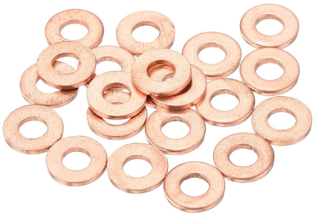 22 stuks platte koperen afdichtingen, 4 x 8 x 1 mm koper, platte metrische afdichtingen voor hydraulische fittingen, schroeven, bouten, moeren, elektronica-reparatie