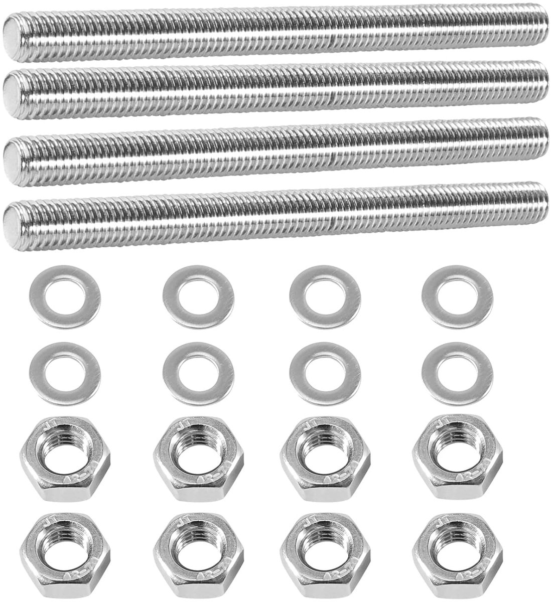 4 stuks M10 x 100 mm schroefdraadstang roestvrij staal, volledige schroefdraadstang M10 met 8 sluitringen en zeskantmoer, schroefdraadstaaf voor de productie van machinemeubels