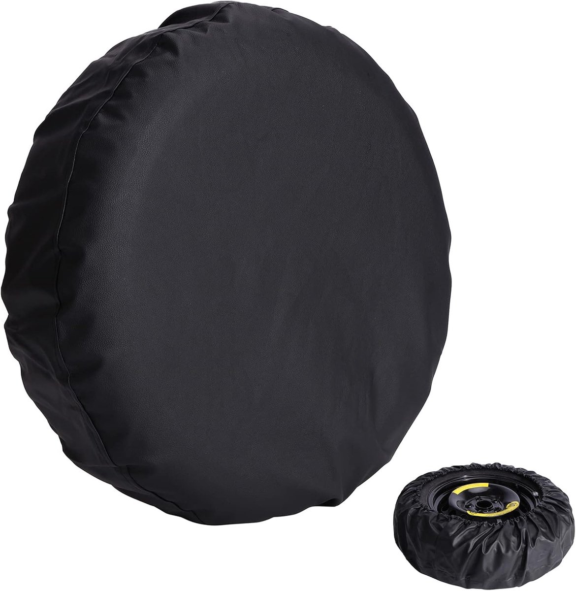 Voorraad wielafdekking auto reservewielhoes van zwart leer waterdicht stofdicht UV-bescherming voor camper vrachtwagen SUV aanhanger (voor wieldiameter 55-58 cm)