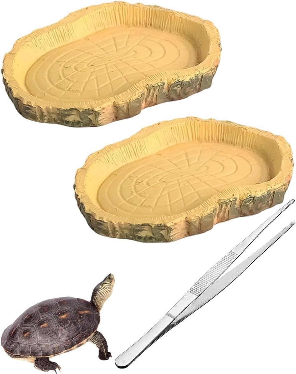 2 waterschalen voor reptielen, 1 pincet, waterschaal voor terrarium, accessoires voor schildpadden, voeder- en waterschaal voor reptielen, ideaal voor gekko's, slangen en kleine reptielen