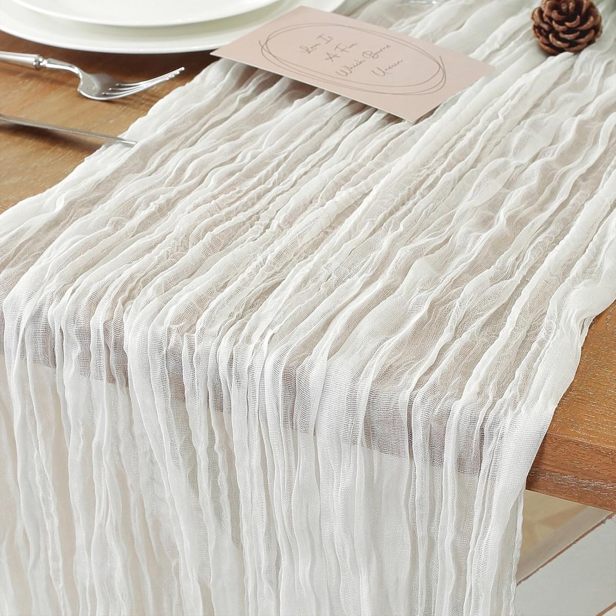 Meioro Witte ivoorkleurige kaas tamine tafelstof 90 x 300 cm Boheemse tule rustieke schorunner romantische broek lang transparant tafelkleed bruiloft decoratie baby bruid douche verjaardag party