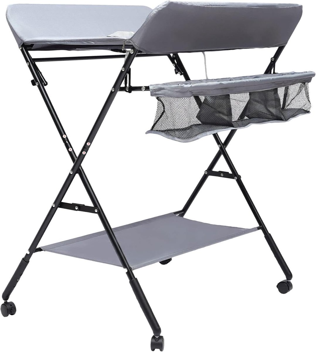 Luiertafel, inklapbare commode, in hoogte verstelbare commode met wielen en opbergruimte, veiligheidsgordel voor baby's tot 12 maanden (wielen)