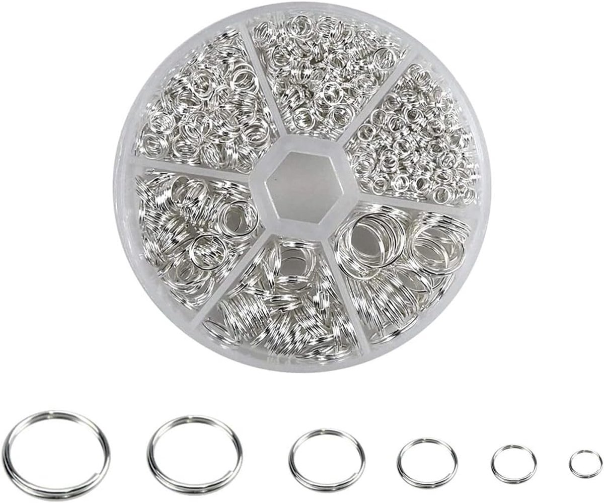 1390 stuks splitringen met doos, ronde metalen split sleutelhangers dubbele lus springringen open lus ringen geassorteerd voor hond huisdier halsband doe-het-zelf tag sieraden autosleutel