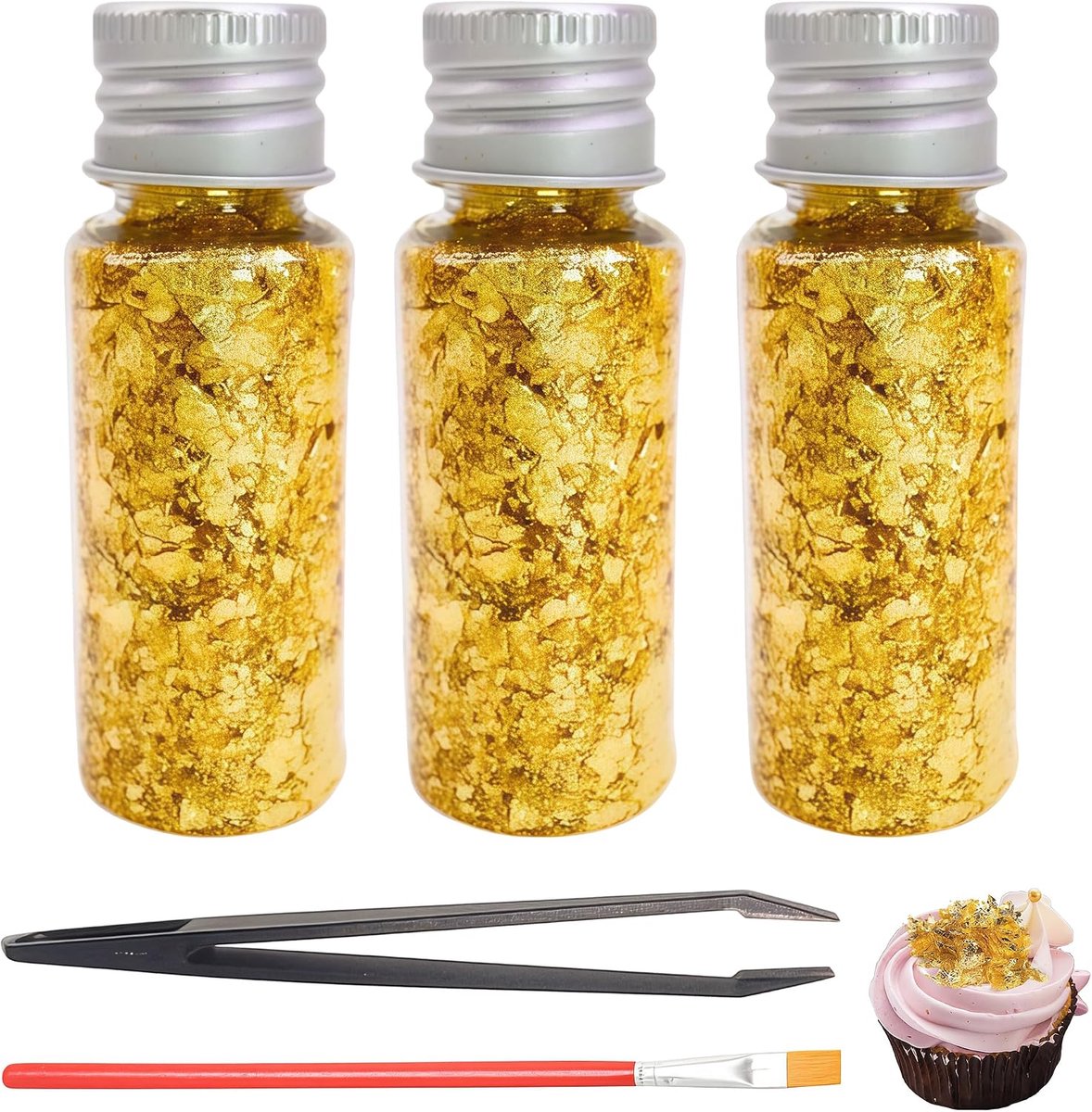 Bladgoud Taartdecoratie Set met Pincet & Kwast, Taartaccessoires voor Taarten, Cupcakes & Desserts