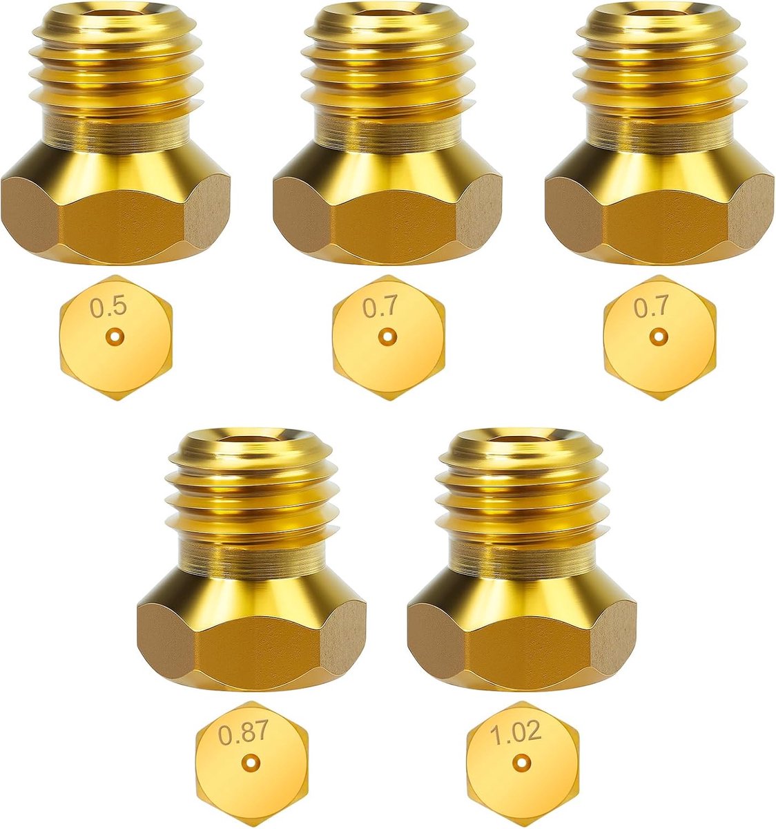 Sproeiers voor aardgas LPG, jets, sproeiers en injectoren, 1 x 0,5 cm, 2 x 0,7 cm, 1 x 0,87 cm, 1 x 1,02 cm | 5 stuks, 0,5-0,7-0,7-0,87-1,02, voor sproeiers, sproeiers en injectoren
